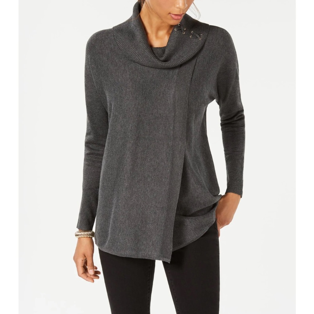 JM Collection Faux Wrap Cowl Neck Sweater